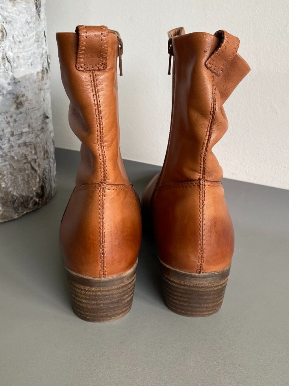 Oker Cognac Leather Slouch Ankle Boots Side zip  Comfort ECU Sz 9/Fits 8.5 - Picture 7 of 15